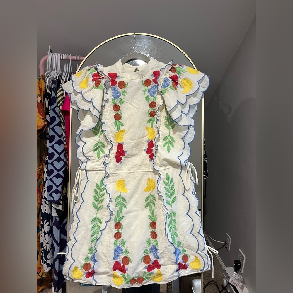 FARM Rio White Mini Dress with Red, Yellow & Green Floral Embroidery - Picture 5 of 9